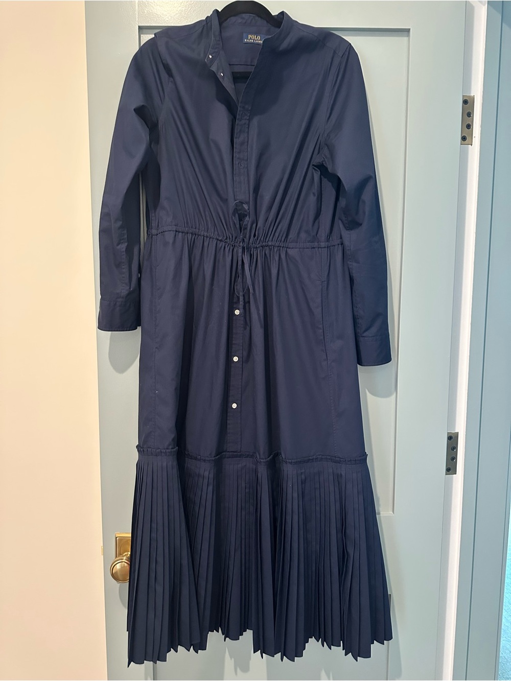 Ralph Lauren Navy Long Sleeve Pleated-Hem Shirt Dress